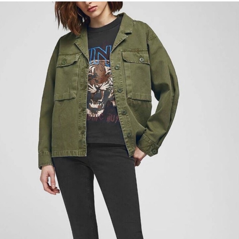 Anine Bing Green Utility Jacket with Relaxed Fit